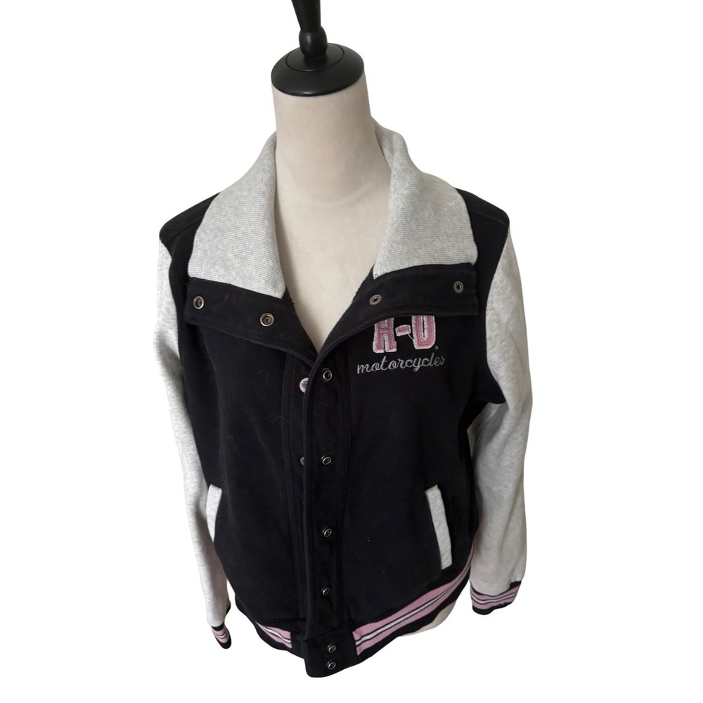 Harley-Davidson Womens Varsity Bomber Jacket Black Pink Embroidered‎ Logo XL - Picture 4 of 6